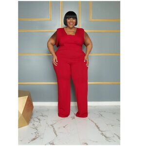 EVRI Red Wide Leg Jumpsuit with Lace Accent Size 2X